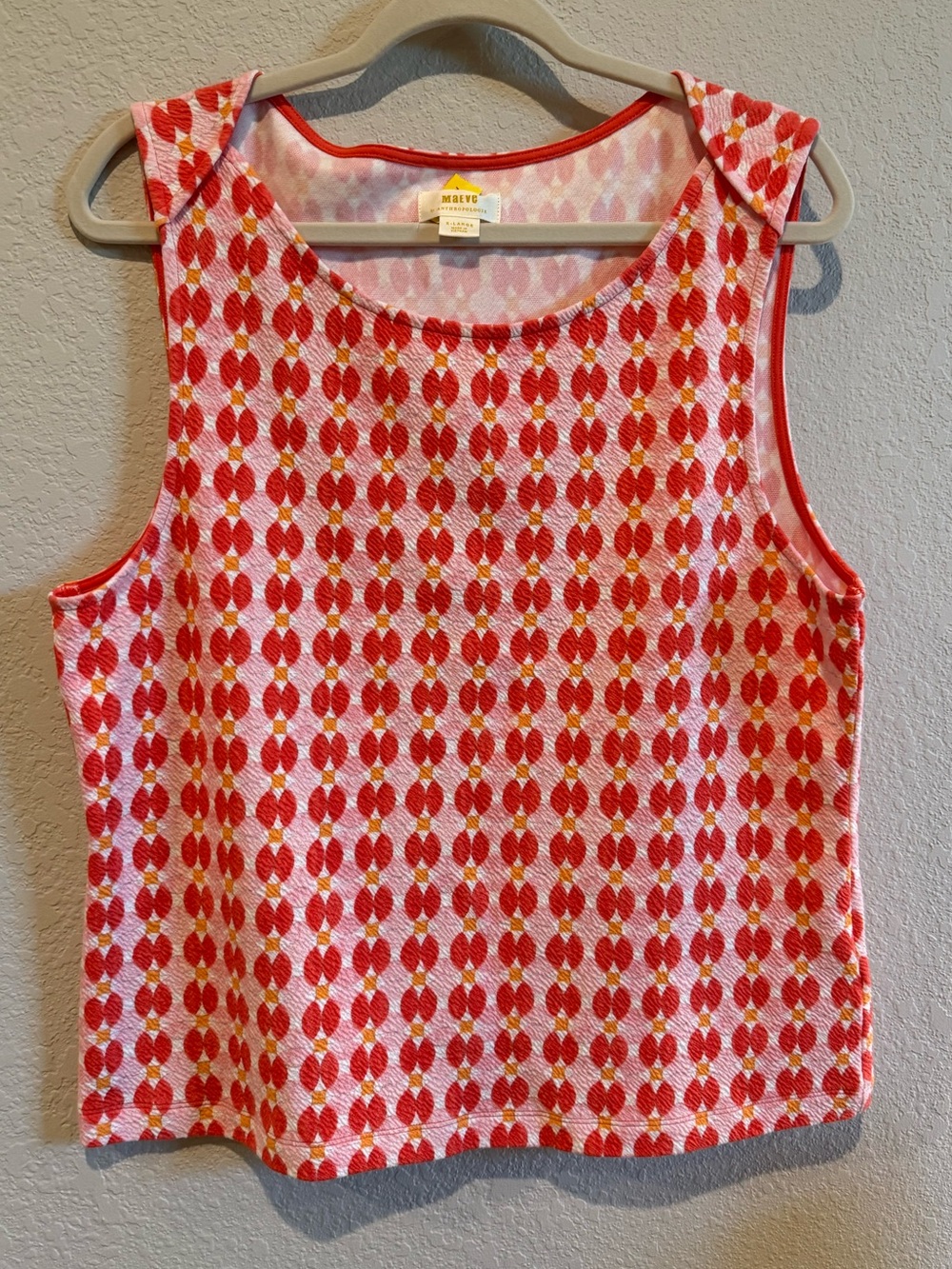 Anthropologie Maeve Mina Boatneck Tank Top Coral Orange Geometric PatternDescrip